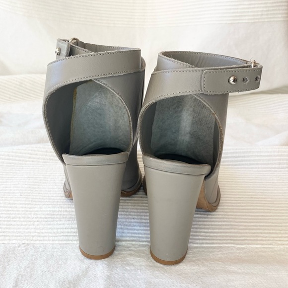 Vince Joanna Ankle-Strap Leather Booties Gray Leather Heels Shoes - Picture 6 of 16